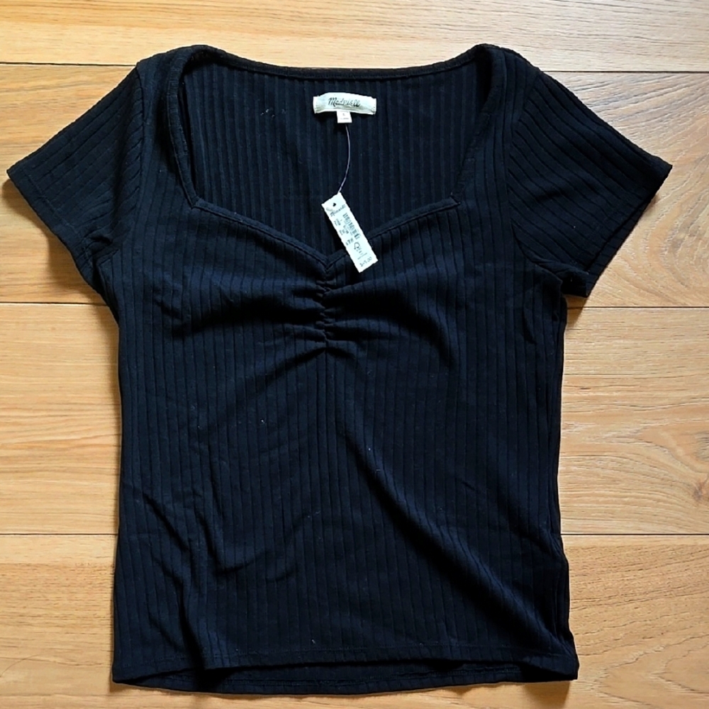 Madewell Black Ribbed Sweetheart Tee Size S